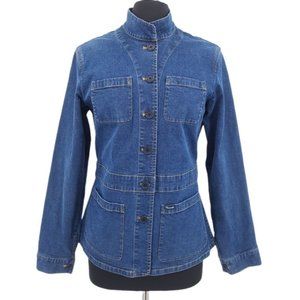 VTG 90s Faconnable Stretch Cotton Denim Utility Chore Barn Jacket Solid Blue S